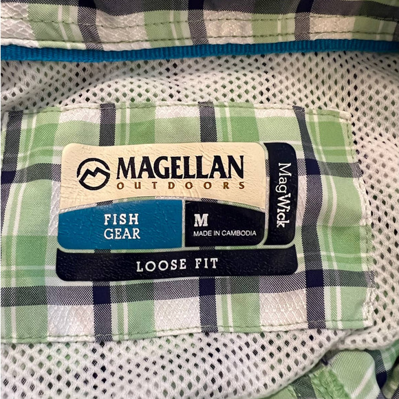 Magellan Outdoor  Fish Gear Shirt Loose Fit in Green and Blue Plaid Size Medium - Picture 4 of 6